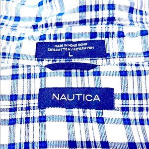 Nautica Blue and White Plaid Shirt